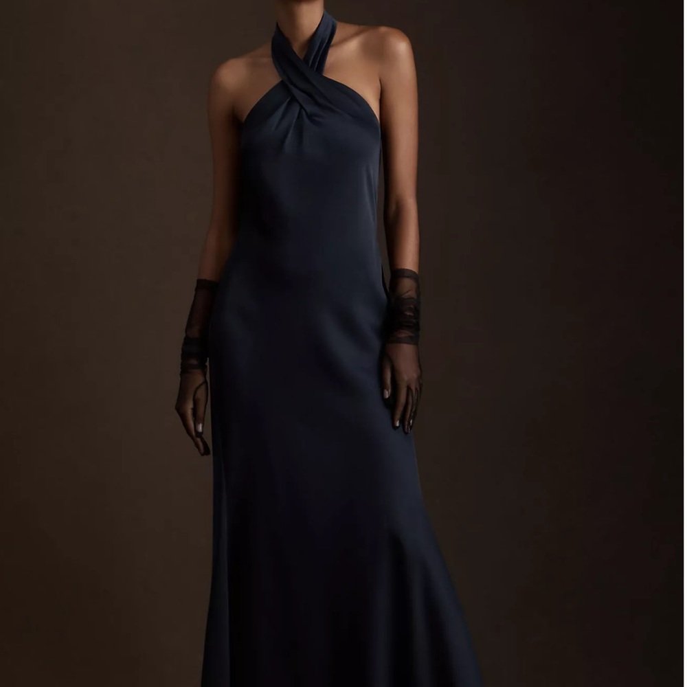 BHLDN Ruby Twist Halter Satin Gown in Midnight